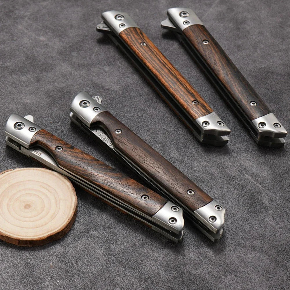 Stainless Steel Folding Pocket Knife – Wood Handle | 9.3cm Blade
