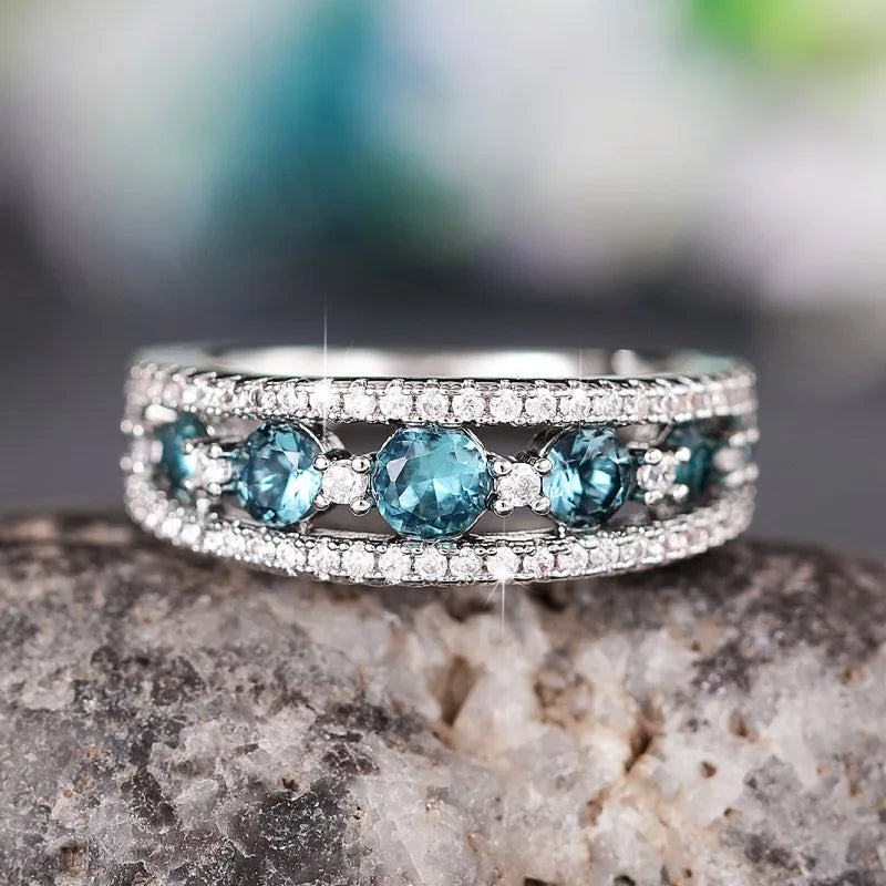 Huitan Blue CZ Women's Ring – Wedding & Daily Fashion Jewelry