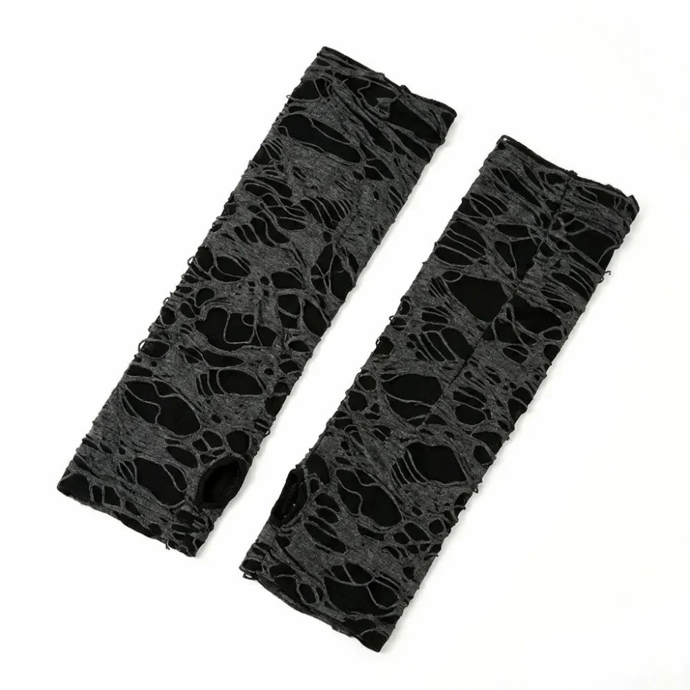 Punk Fingerless Arm Warmers – Hollow Knit Sleeves Unisex