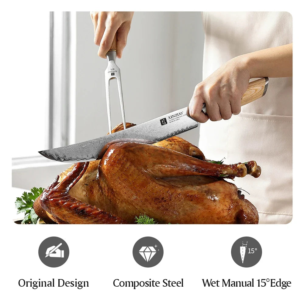 XINZUO 10-Inch Carving Knife | 10Cr15CoMoV Steel Pakkawood