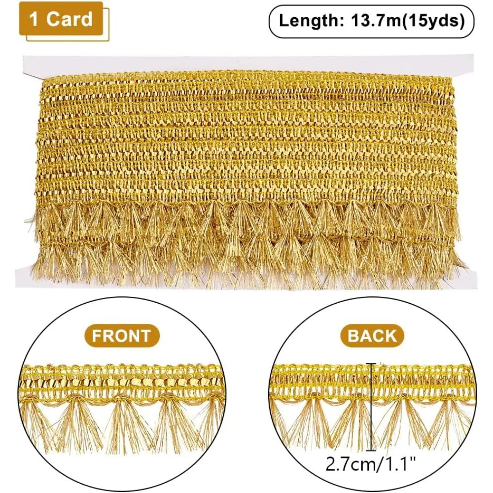 Gold Fringe Tassel Lace Ribbon 15 Yards – 27mm Polyester Trim