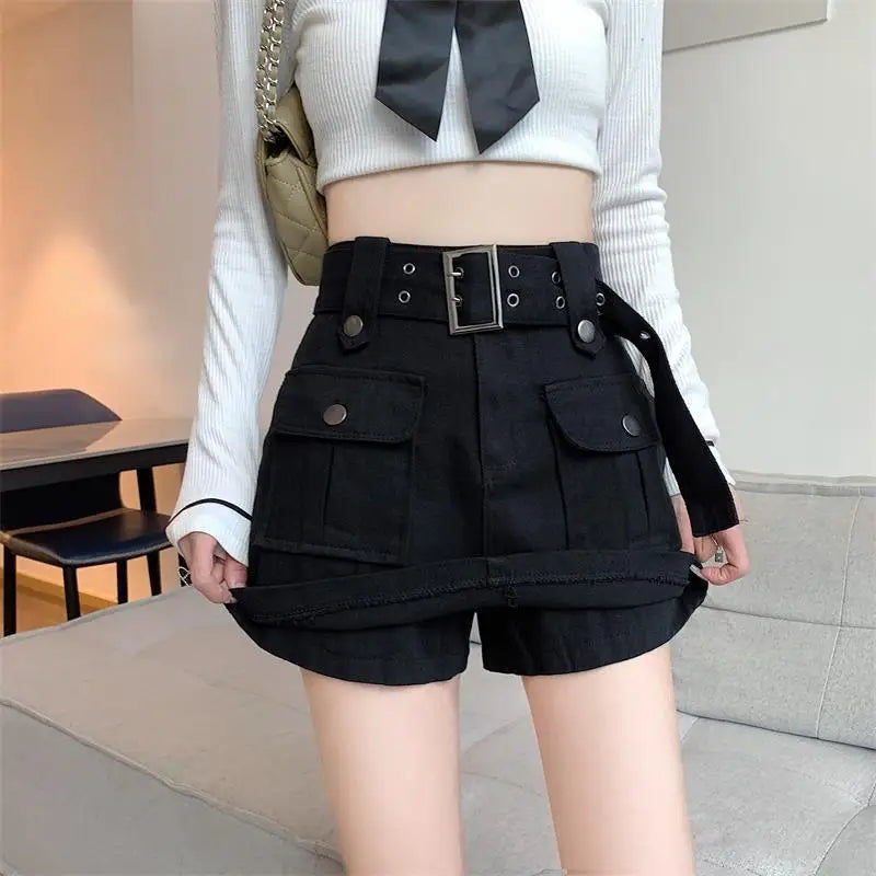 Women's Y2K High-Waist Cargo Skort – A-Line Skirt Shorts