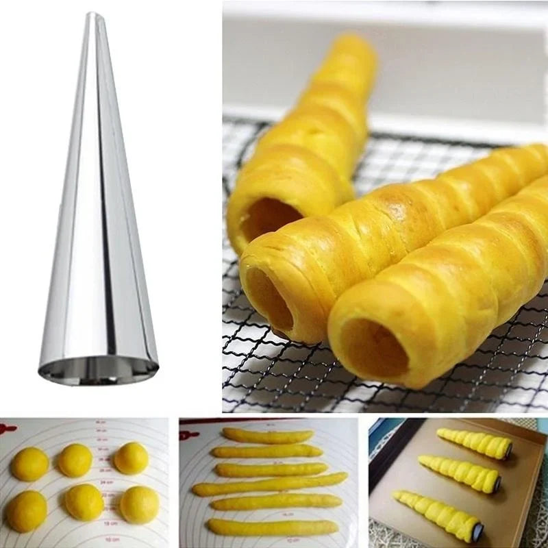 Lot Baking Cones Stainless Steel Spiral Croissant Tubes Horn Bread