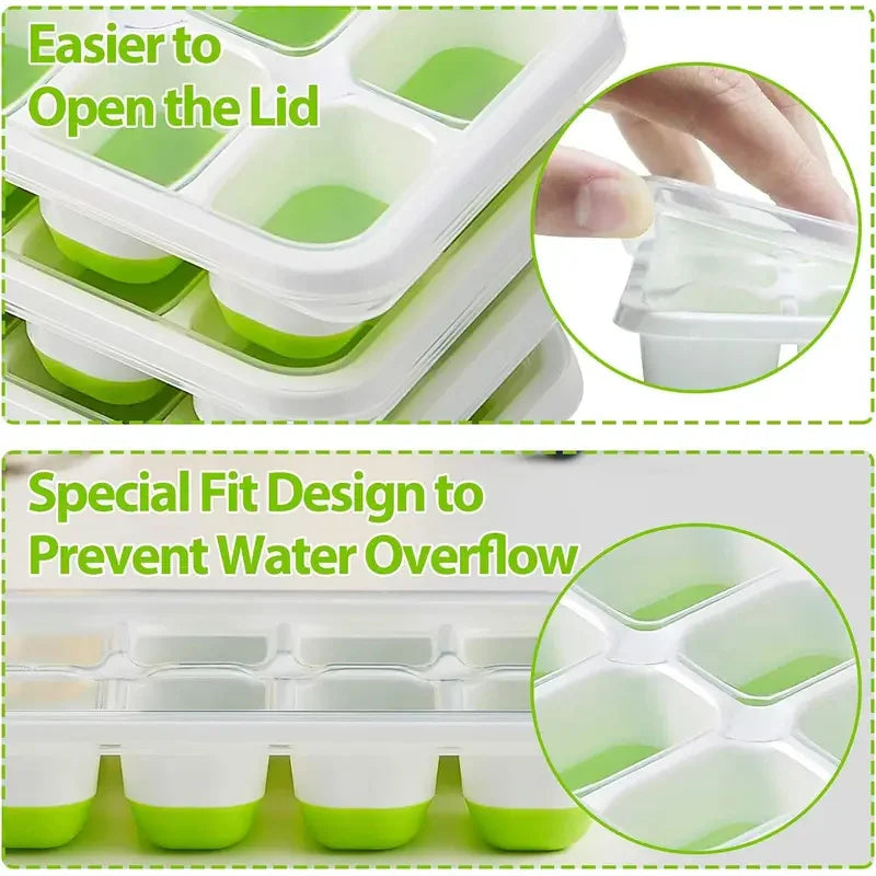 Silicone Square Ice Cube Mold with Lid – 14 Compartments