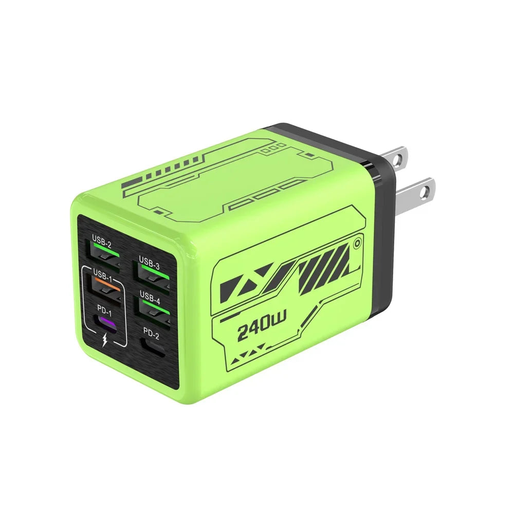 240W 6-Port USB-C Wall Charger | PD & QC 3.0 Fast Charging