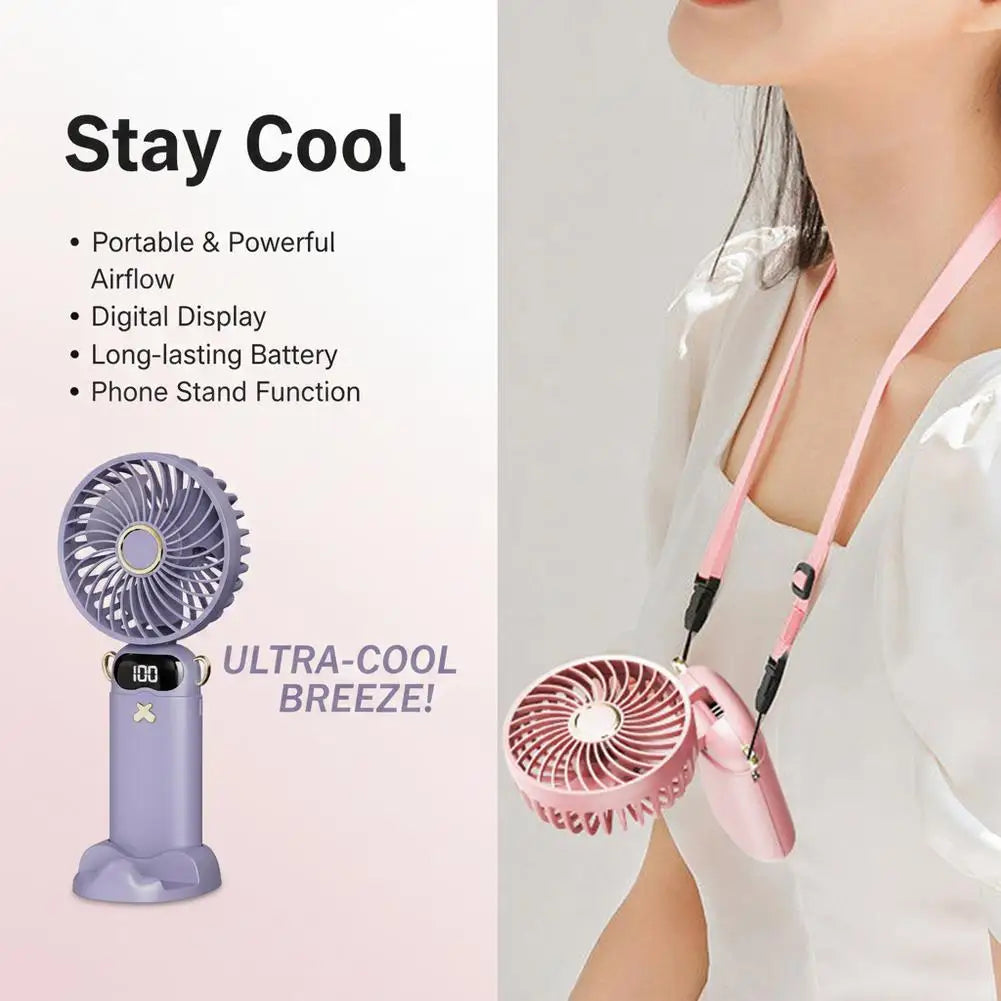 Portable Handheld Mini Fan 6 Speed 90 Foldable LED Digital Display