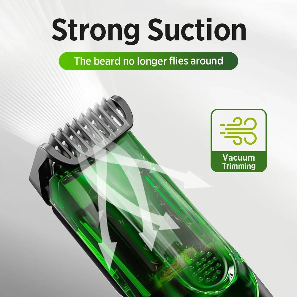 AFDEAL Vacuum Beard Trimmer – LCD, IPX6, 20 Lengths, Cordless