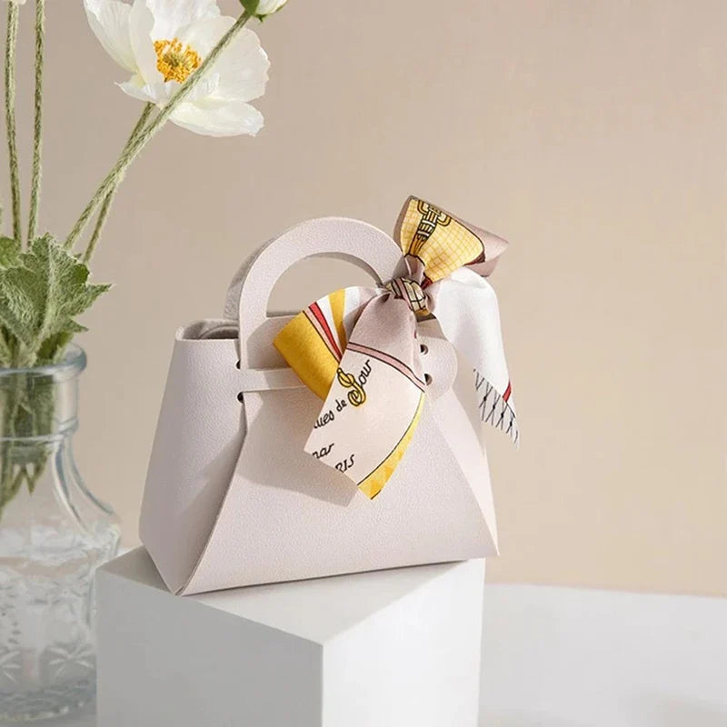 Leather Bags Bow Ribbon Packaging Bag Wedding Favour Distributions