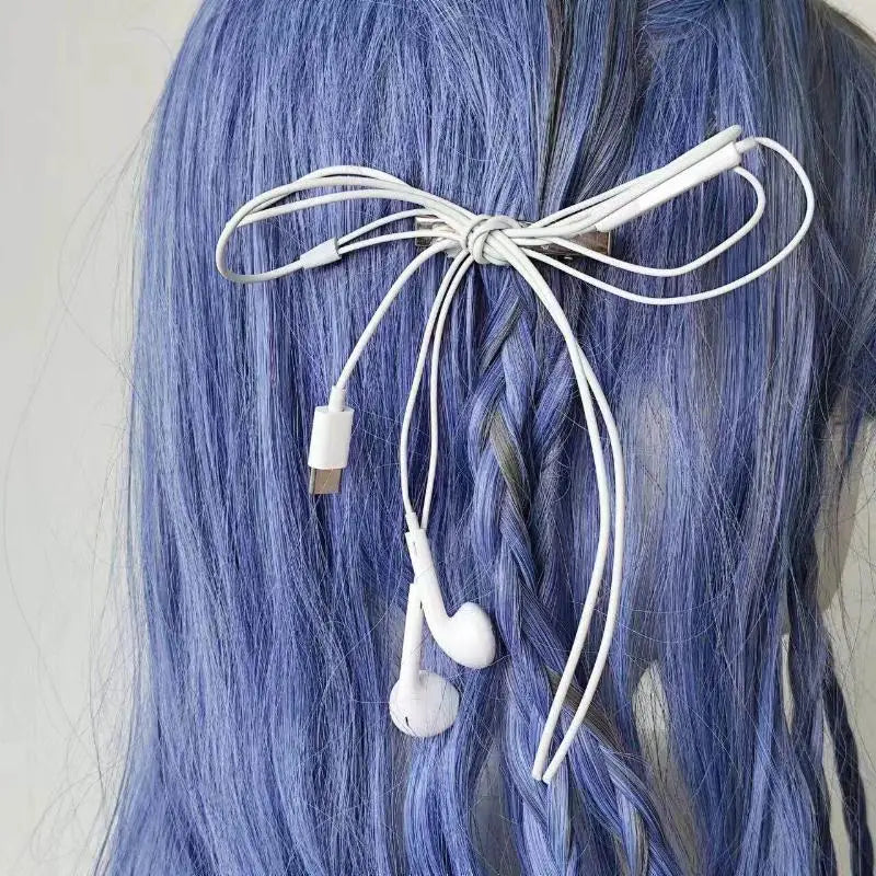Y2K Headphone Wire Bow Hair Clip – Punk Style Women & Girls