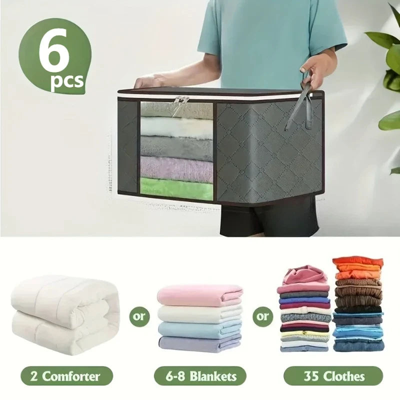 6-Pack Oversized Foldable Storage Bags | Zipper & Clear Window