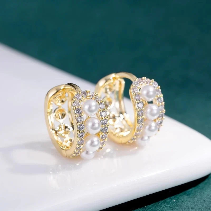 Huitan Imitation Pearl Hoop Earrings – Dainty Fashion Jewelry