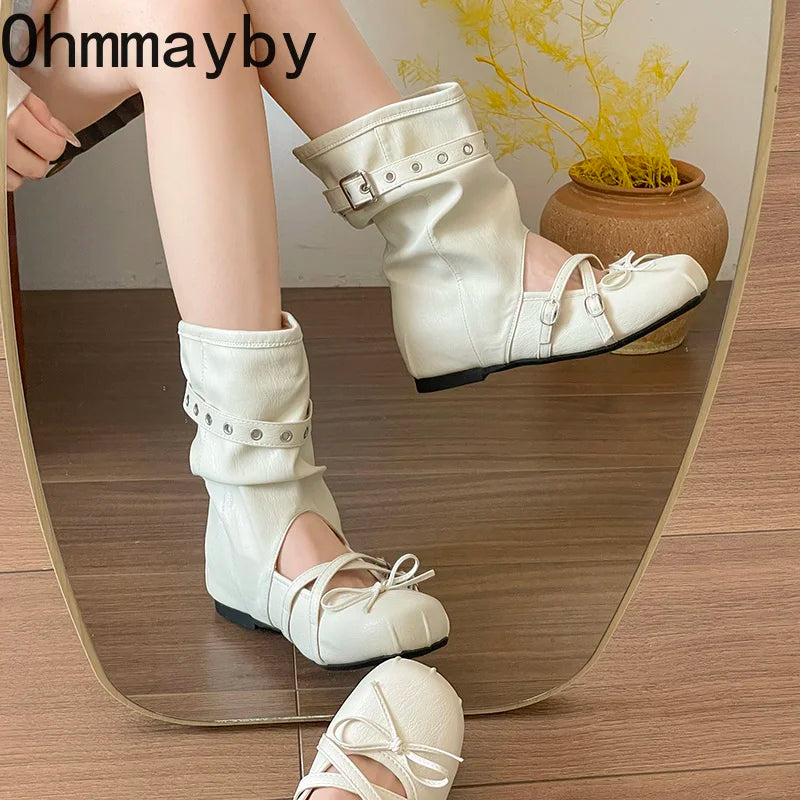 Women's Vintage Hollow Wedge Sandal Boots – Slip-On Western