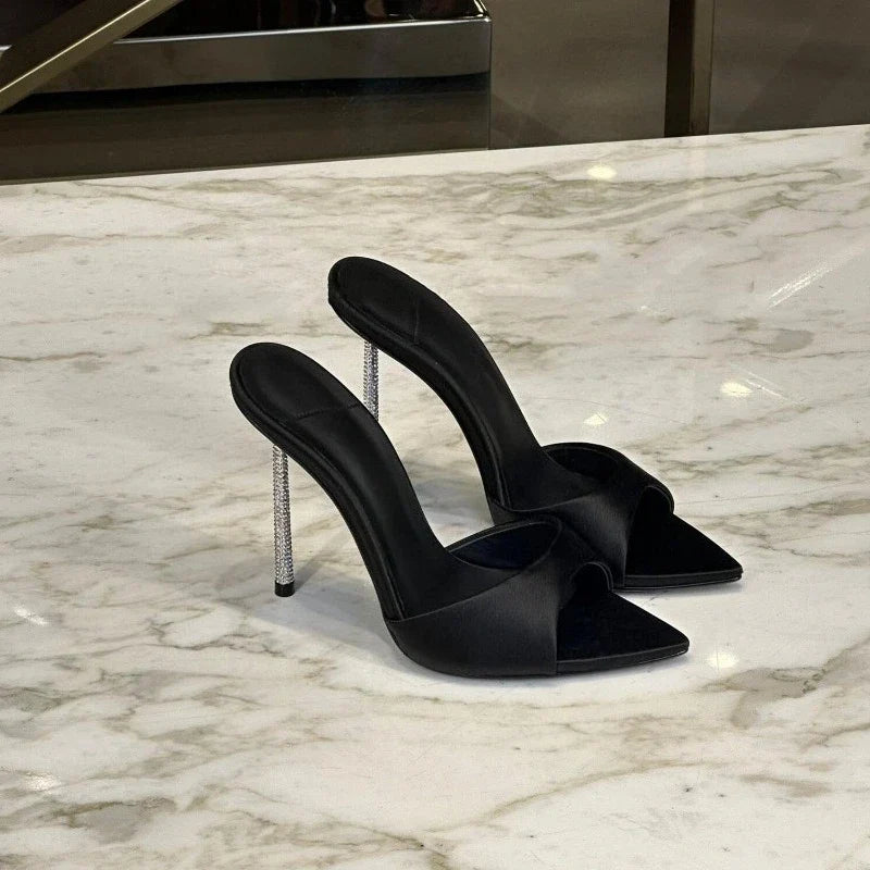 Women's Sparkling High Heel Mules – Pointed Toe Dress Slides