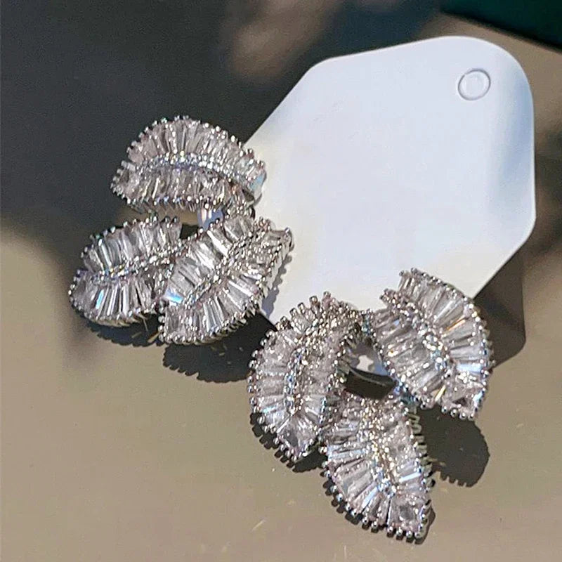 Huitan Leaf Drop Earrings – Cubic Zirconia Fashion Jewelry