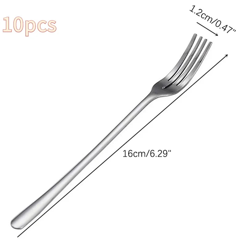 5 Long Handle Stainless Steel Dinner Fork Korean Cutlery Four Tine