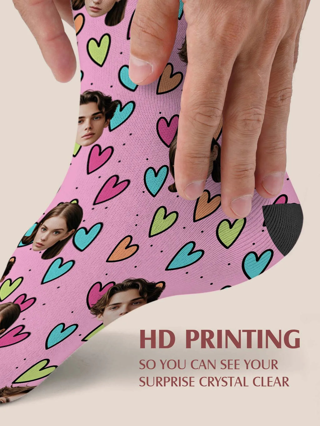 Custom Couple Face Socks | Personalized Pink Photo Gift