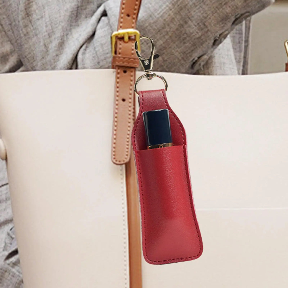 PU Leather Lipstick Holder Keychain | Lip Balm Pouch for Women