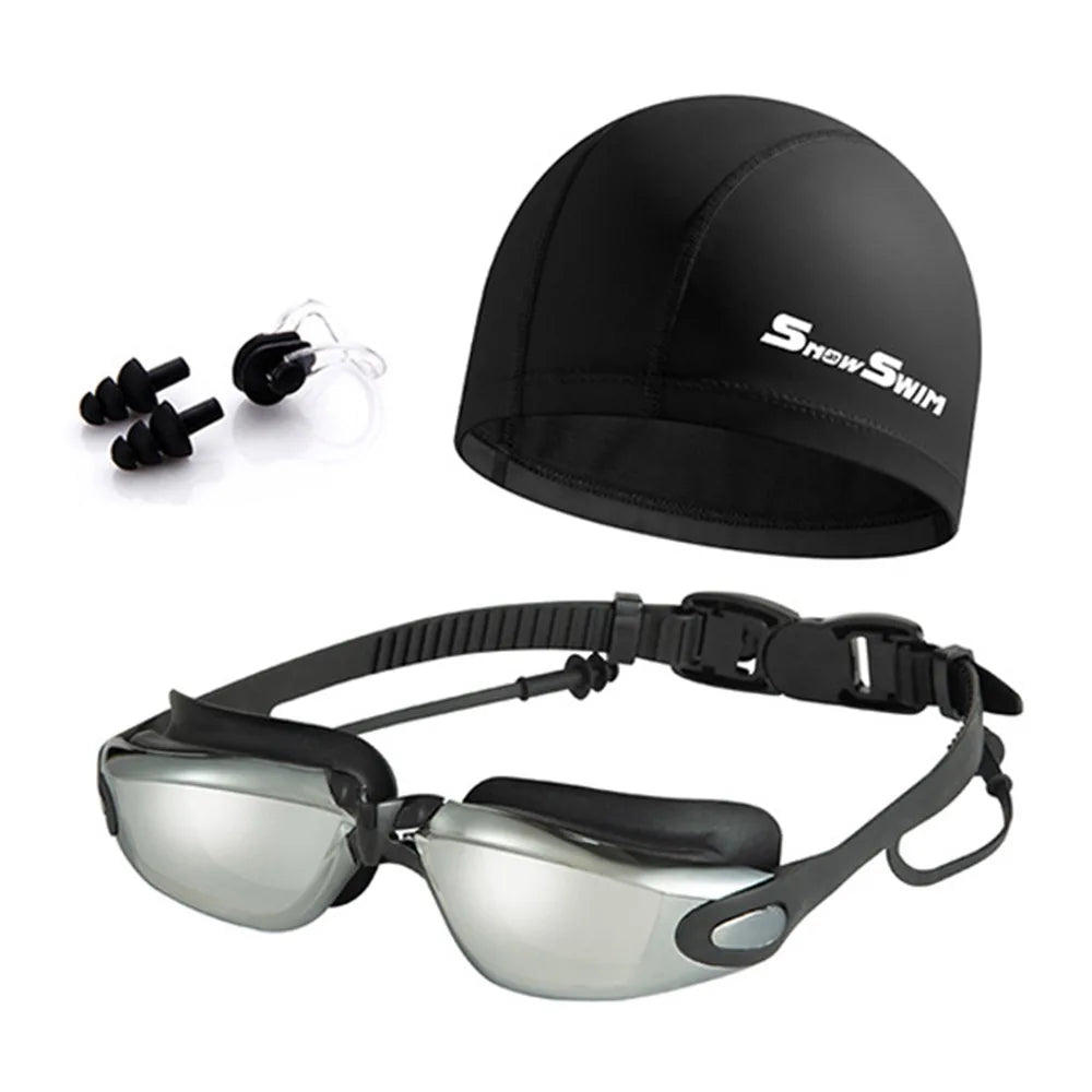 Anti-Fog Adult Swimming Goggles Set – UV Protection & Swim Cap