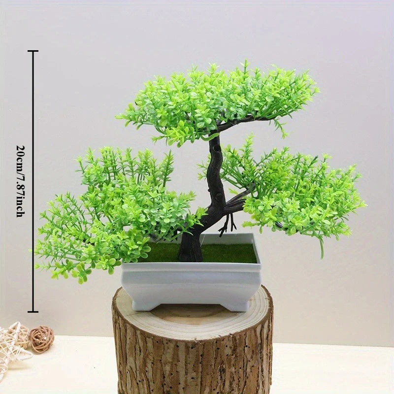 Artificial Pine Bonsai Tree – Plastic Green Plant Home Decor