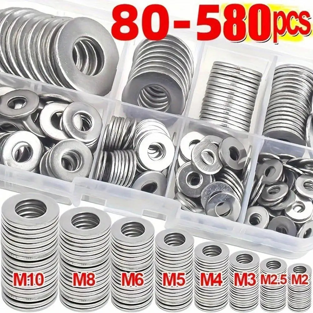 80- Stainless Steel Flat Washers Seal Screw Gasket Rings Assortment