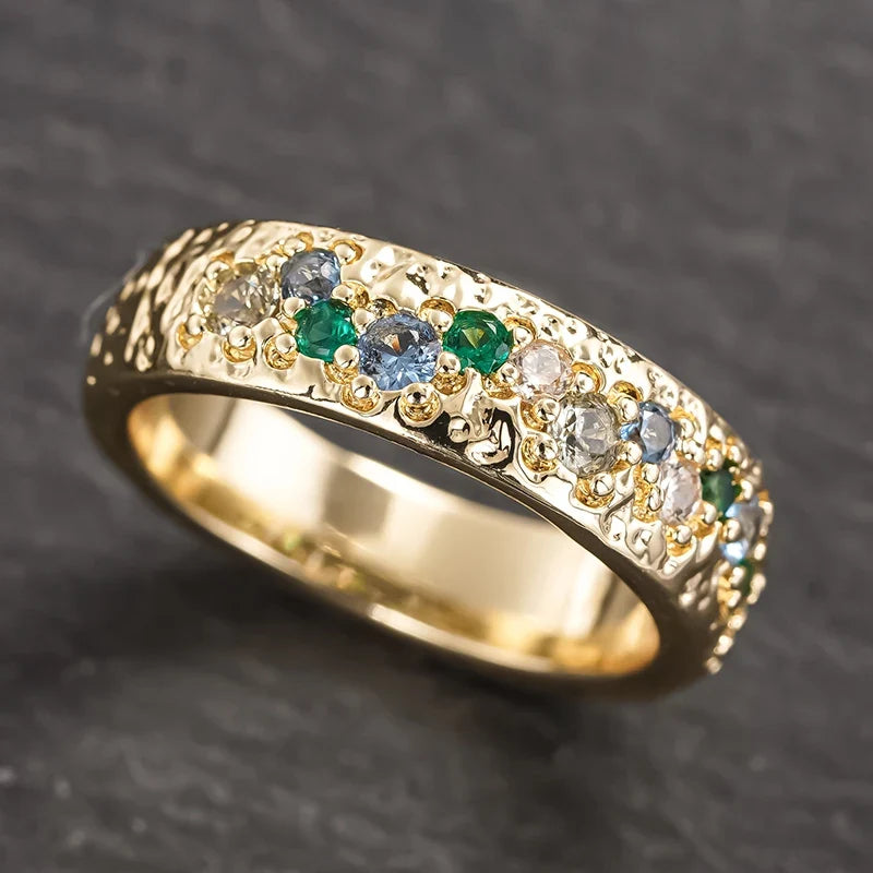 Huitan Women's Colorful Cubic Zirconia Wedding Band Ring