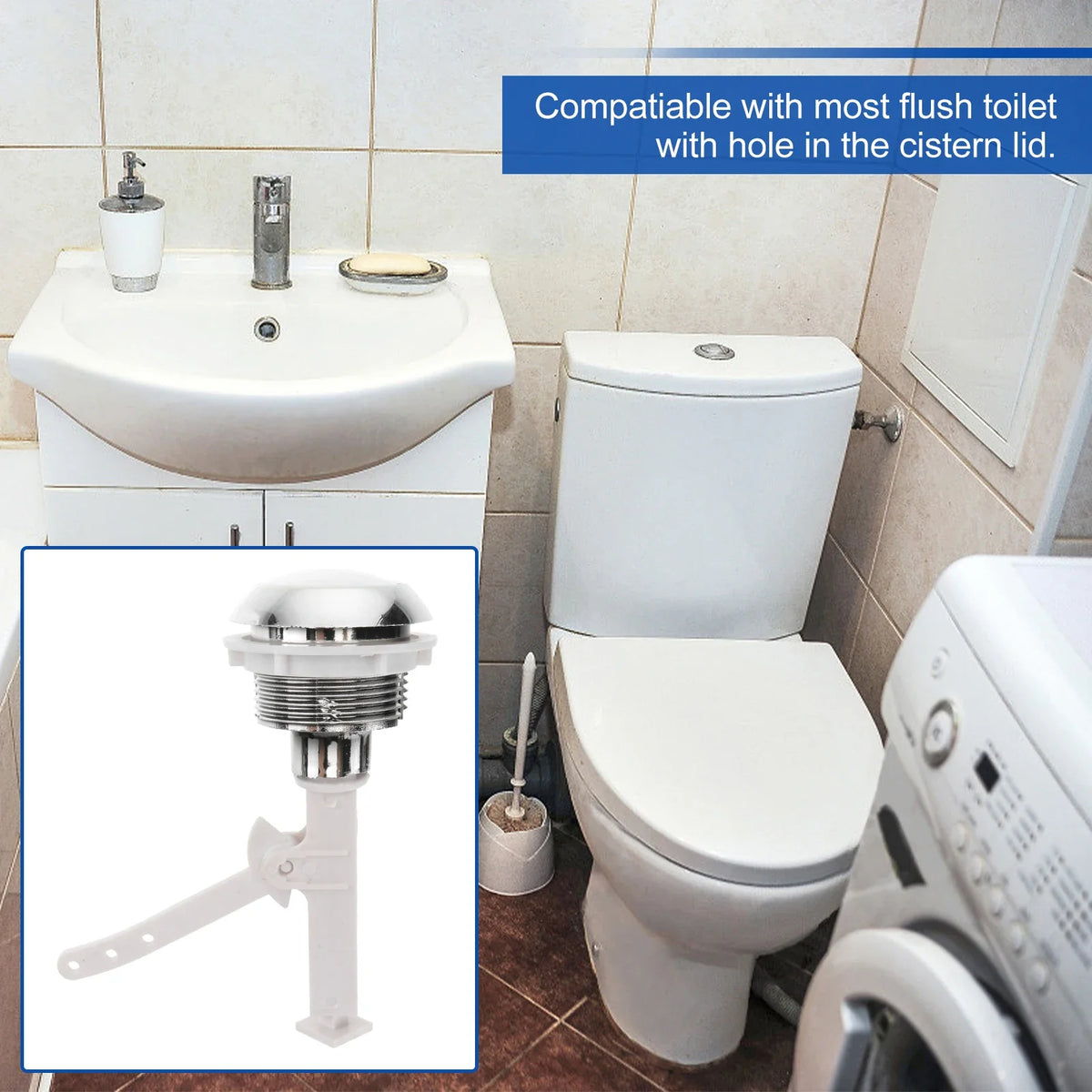 Push Button Toilet Flush Kits Rods Round Valve Seat Water Tank Home