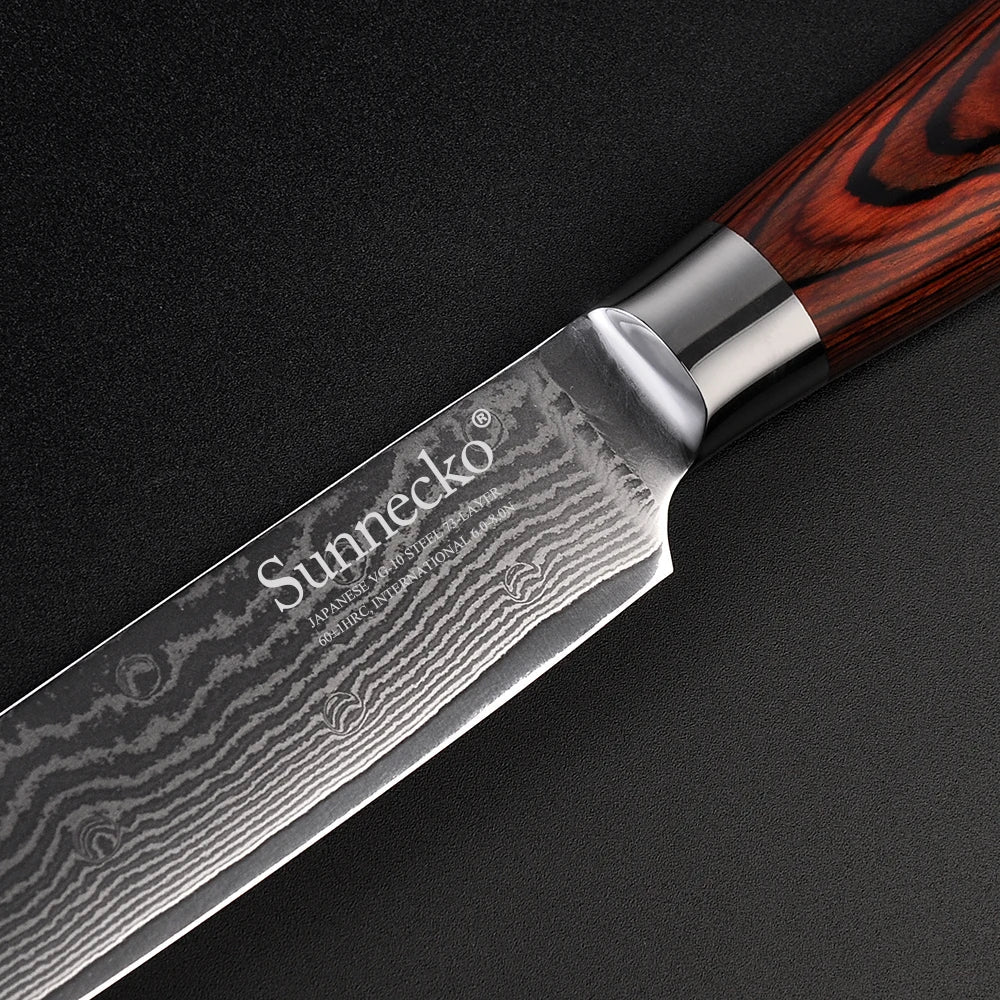 Sunnecko 8" Damascus Steel Slicing Knife – VG10 Core, HRC60+