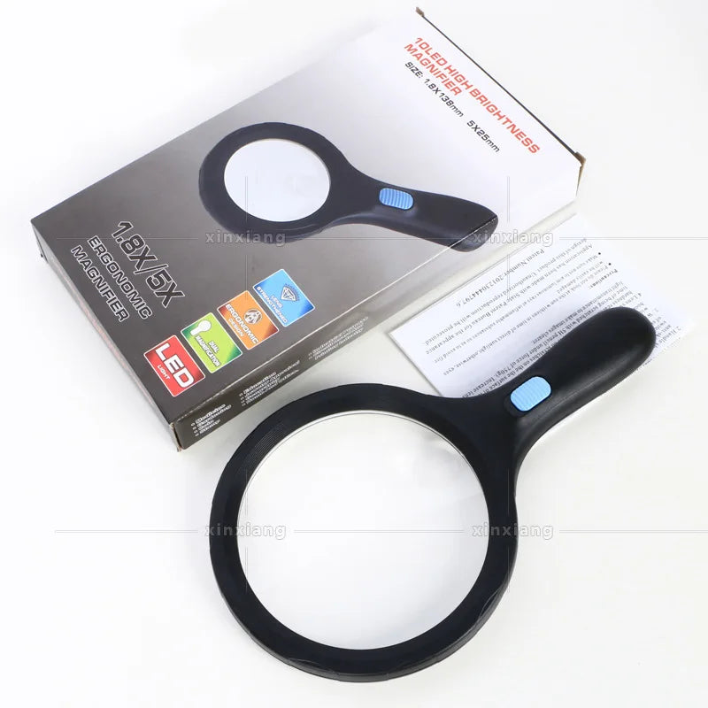 138mm LED Handheld Magnifying Glass – 12 LEDs, Anti-Slip Handle