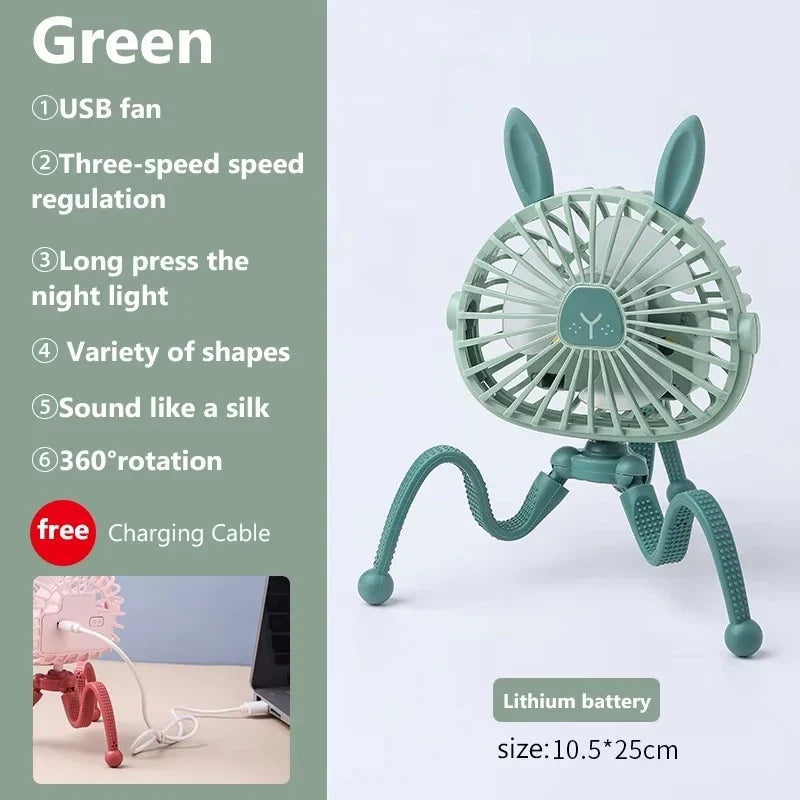 Baby Stroller Fan 360° Flexible Tripod USB Rechargeable | QIYOU