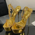 Women's Platform Stiletto Sandals – Gold Buckle High Heels
