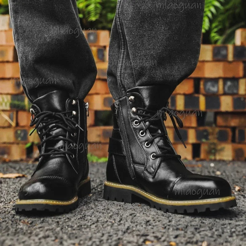 Men's Retro Leather Ankle Boots – Double Zipper Motorcycle Style