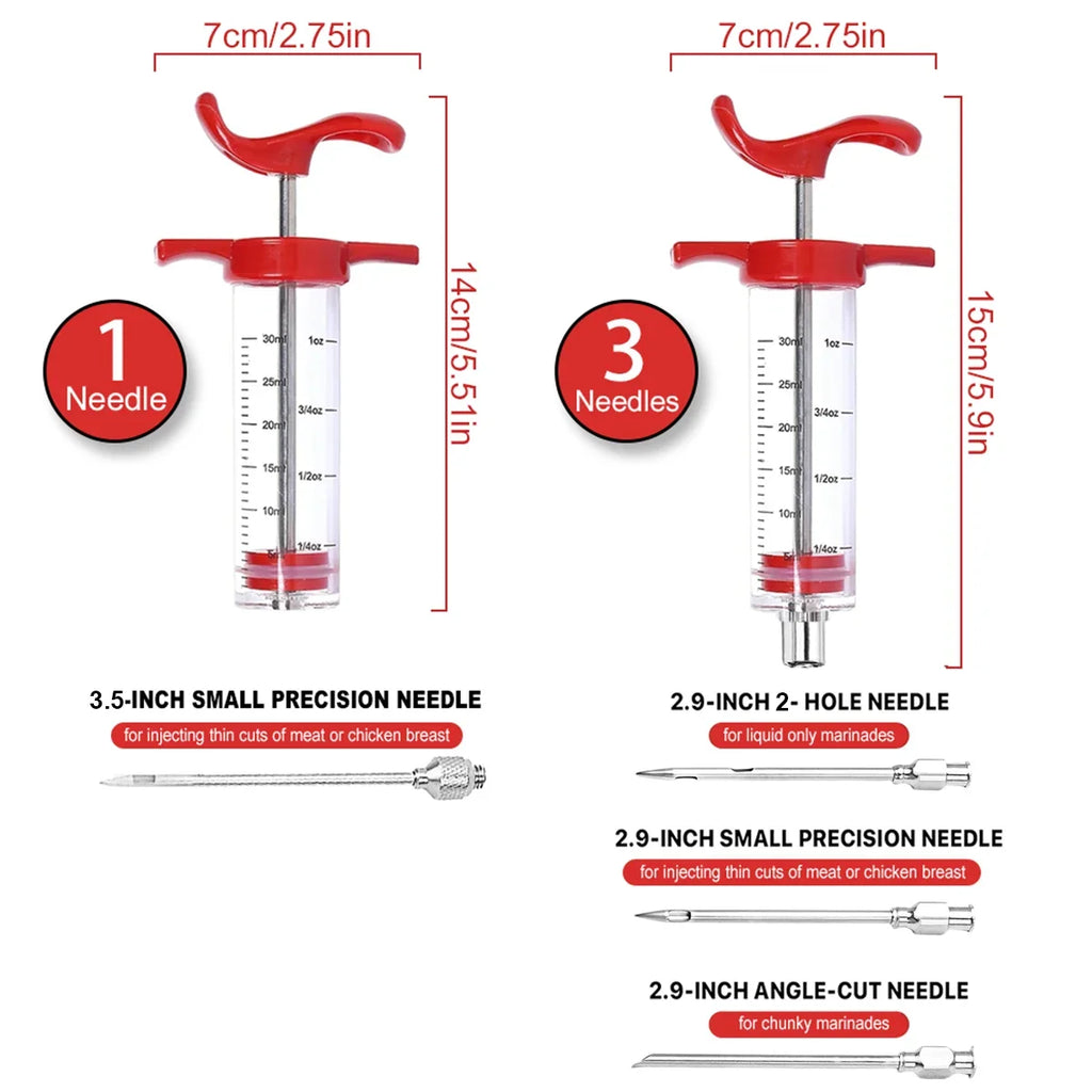 Turkey Injector Syringe 3 Marinade Needles Meat Cleaning Brush Easy