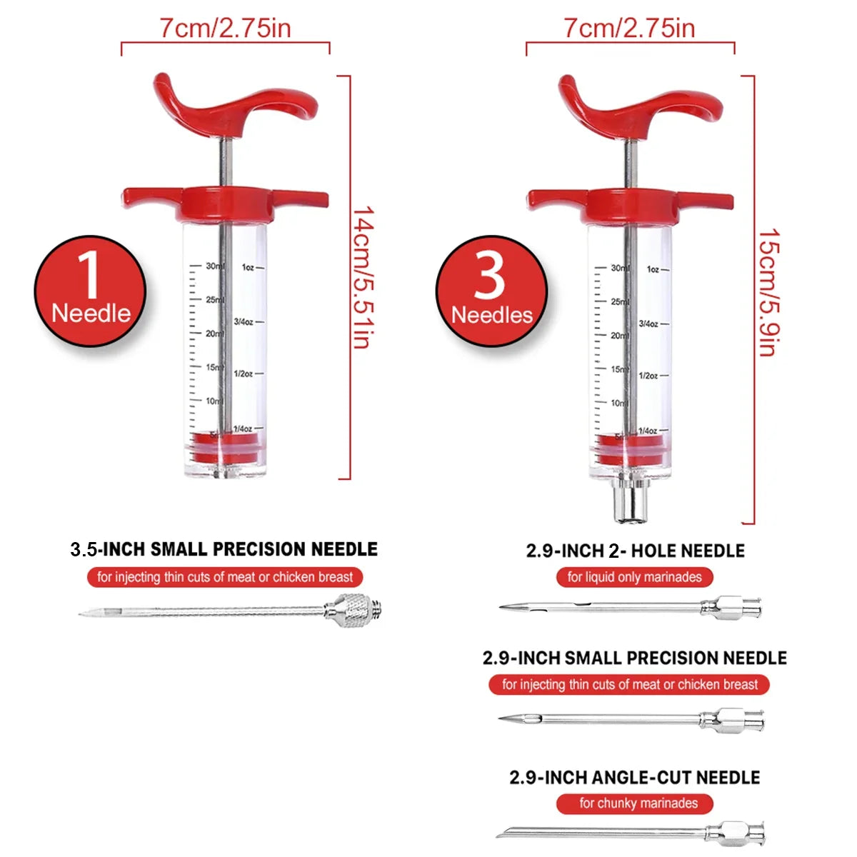 Turkey Injector Syringe 3 Marinade Needles Meat Cleaning Brush Easy