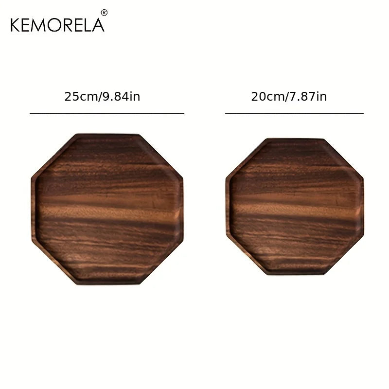 KEMORELA Acacia Wood Serving Tray – Octagonal Dinner & Dessert Plate