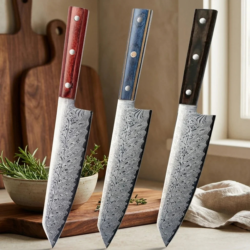 Damascus Steel Japanese Chef's Knife – 20cm Wooden Handle