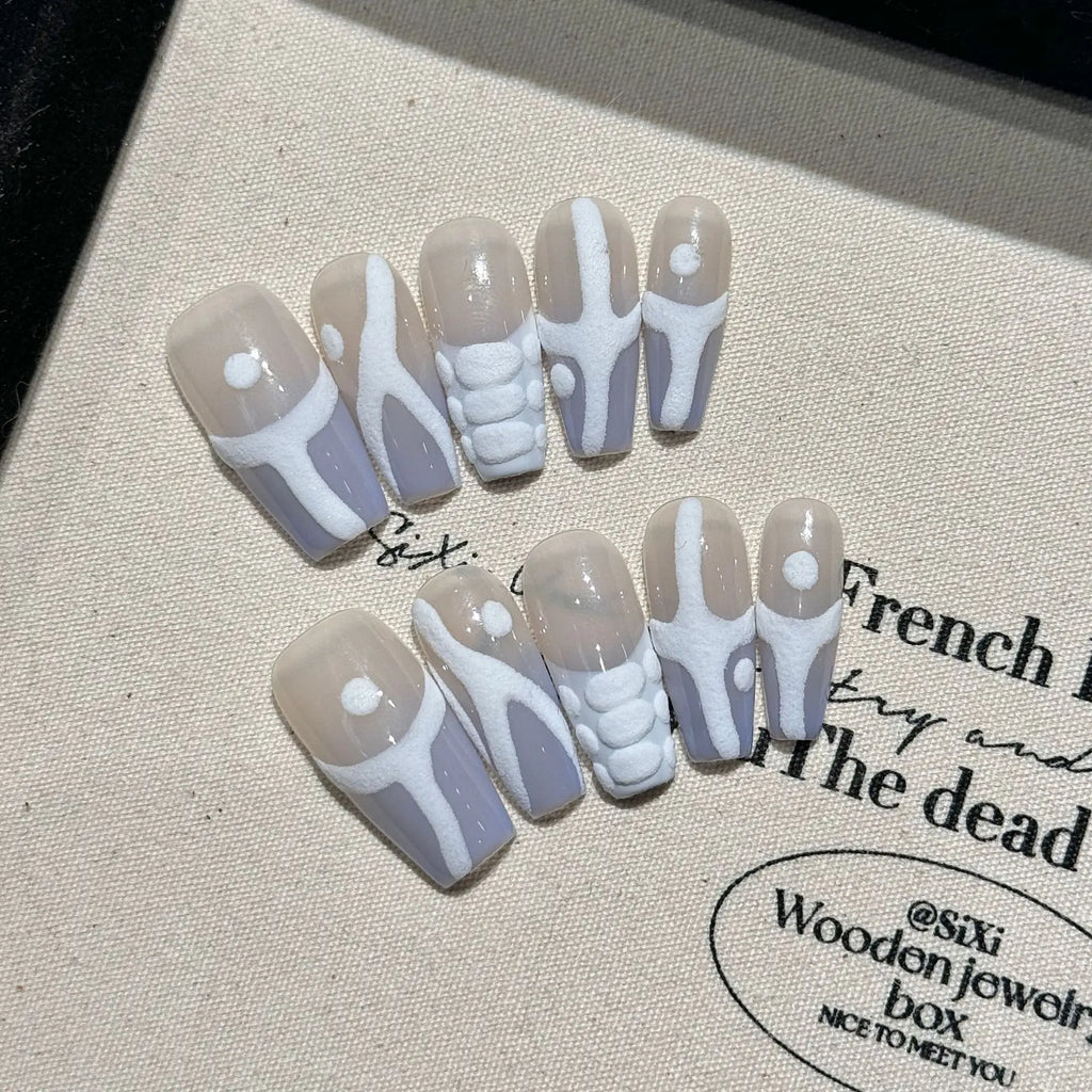 Geometric Press-On Nails | Long Coffin Ballet French Tips