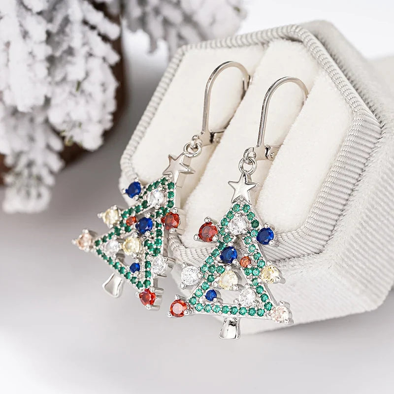 Huitan Christmas Tree CZ Dangle Earrings – Colorful Drop