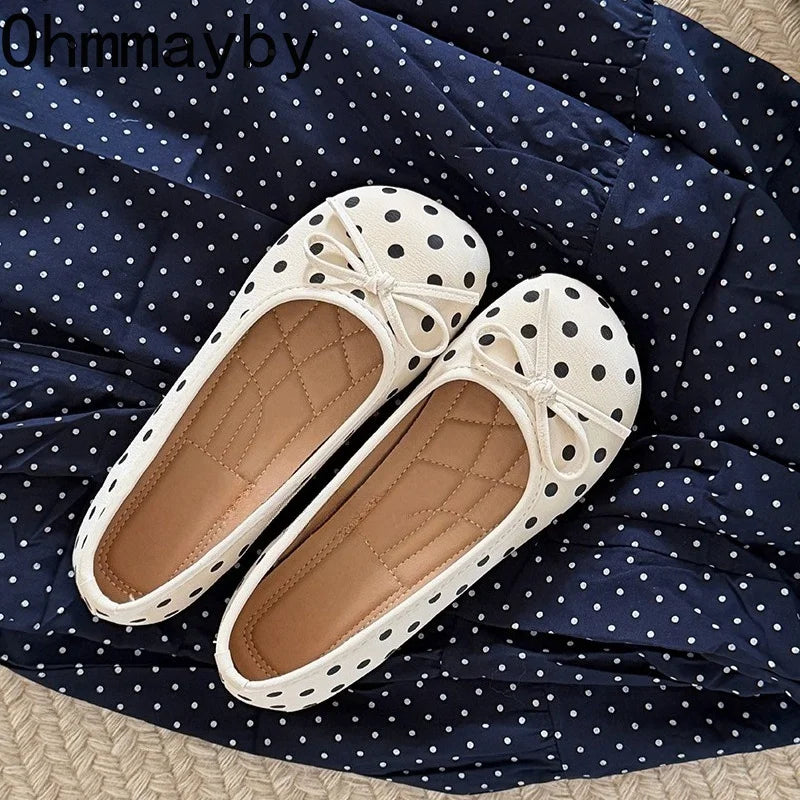 Polka Dot Mary Jane Flats – Women's Slip-On Ballet Shoes