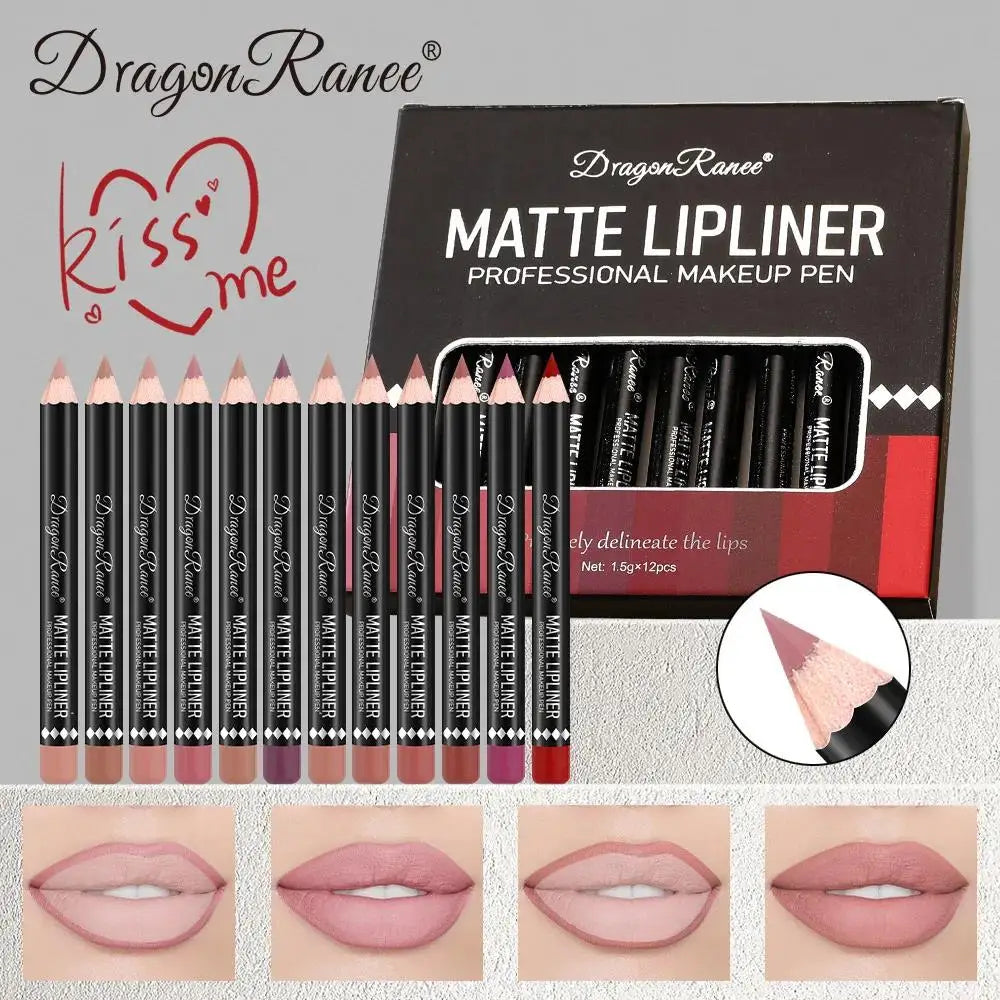 Dragon Ranee 12-Color Matte Lip Liner Set – Waterproof