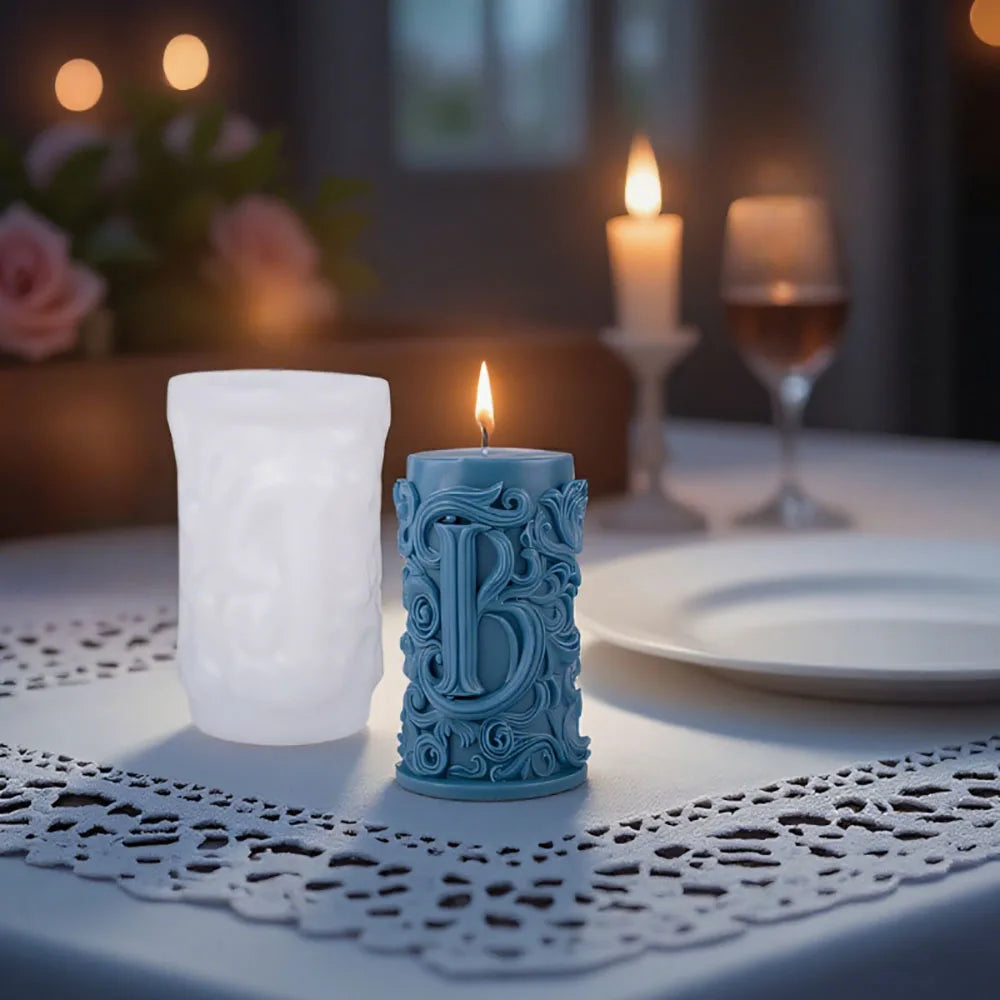 3D Letter Relief Cylindrical Candle Silicone Mold Creative Artistic