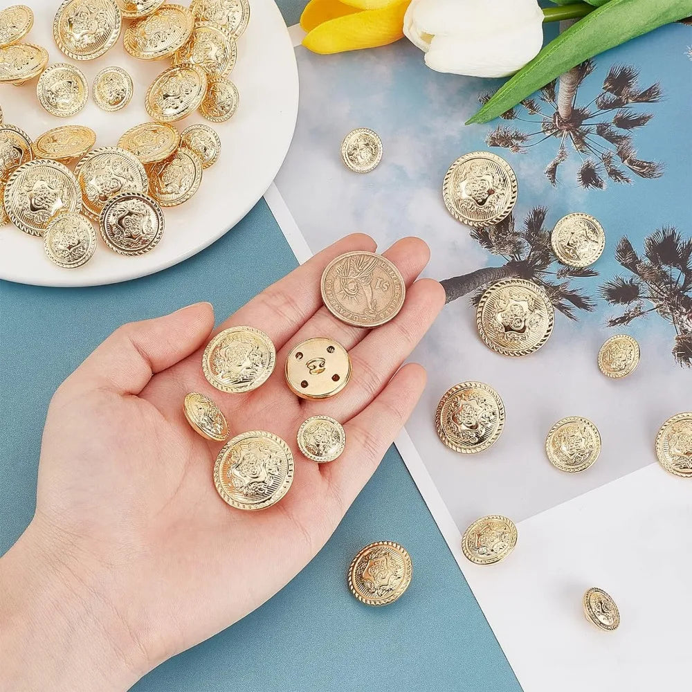 40 Pcs Gold Brass Blazer Buttons – 5 Sizes Vintage Crown Shank