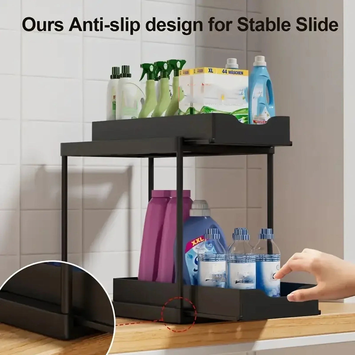 Double-layer Pull-out Kitchen Storage Rack Non-slip Stable
