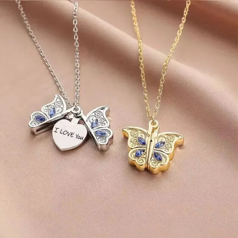 Butterfly "I Love You" Locket Pendant Necklace for Women