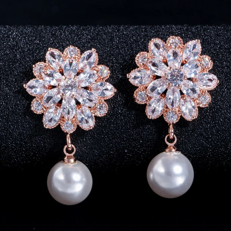 Huitan Pearl Drop Earrings – Elegant Women's Fashion Jewelry