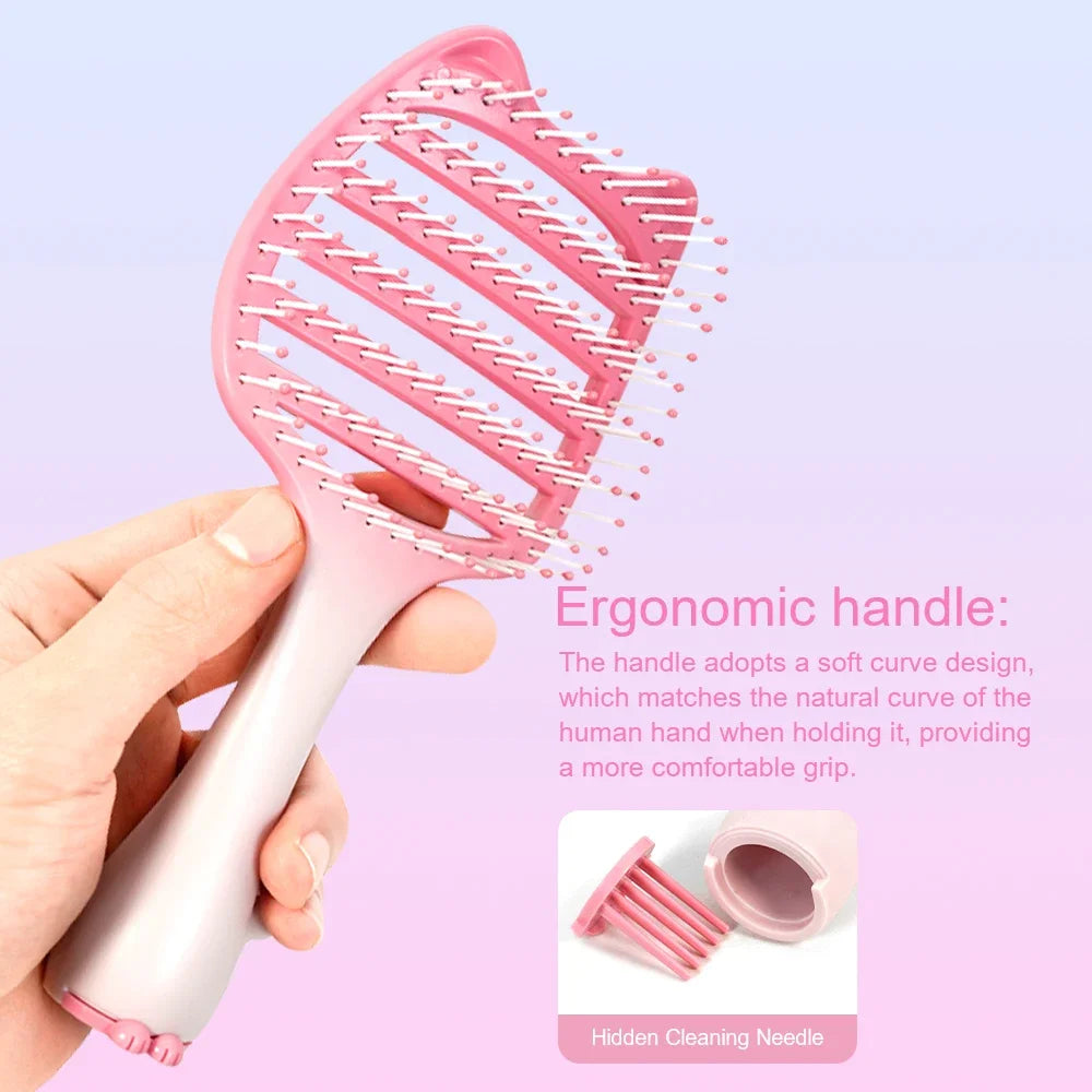 Cat Hollow-Out Detangling Hair Brush – Anti-Static Scalp Comb