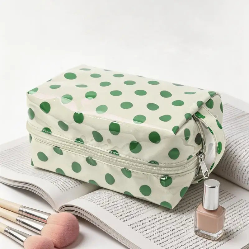 Polka Dot PVC Cosmetic Bag – Waterproof Travel Toiletry Organizer