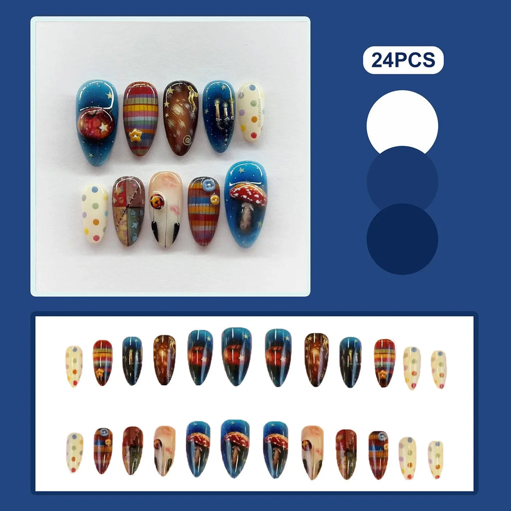 24pc Almond Press On Nails – Vintage Plaid Design | YADORNOS