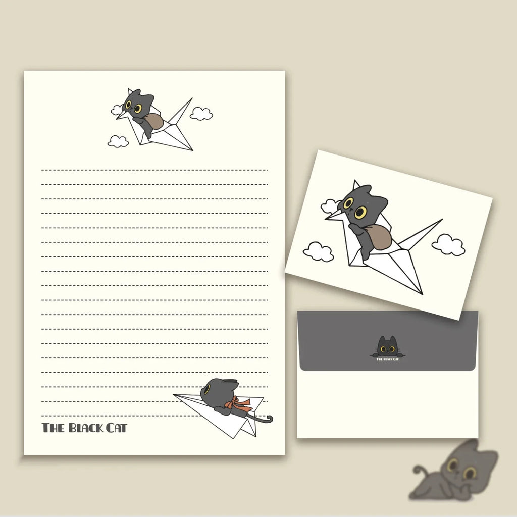 Cute Little Black Cat Envelope Paper 4 Sheets Envelopes Suitable