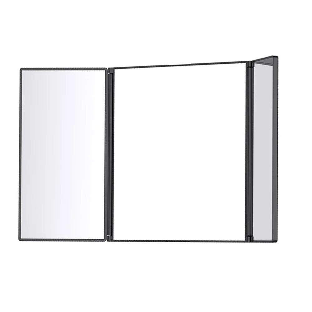 Black Portable 3-Way 360-Degree Folding Mirror Haircut Shaving Makeup