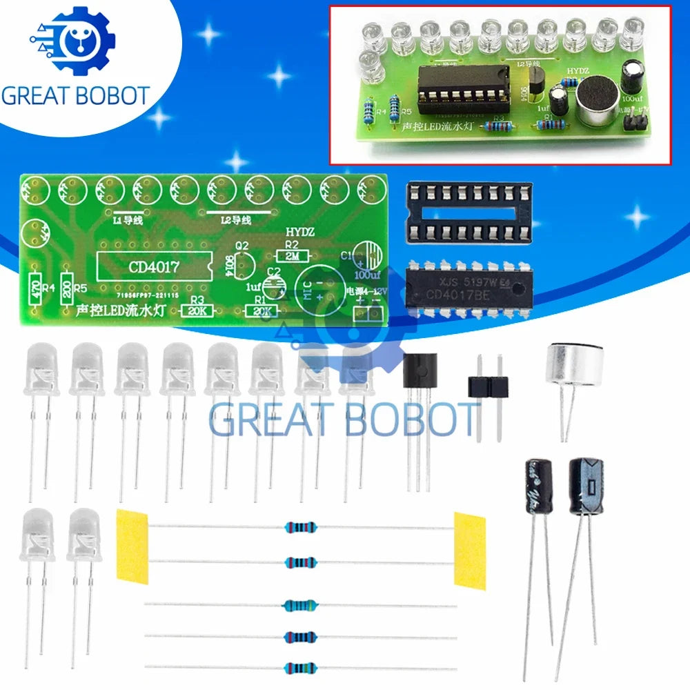 Voice-Activated LED Water Light Kit – CD4017 DIY Electronics